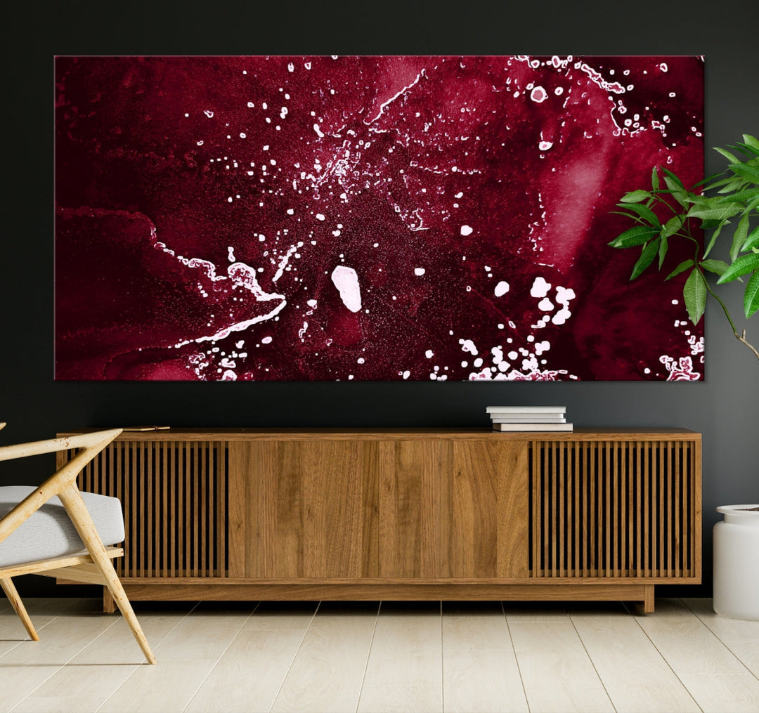 Claret Red Abstract Painting Canvas Wall Art Paint Drip Giclee Print