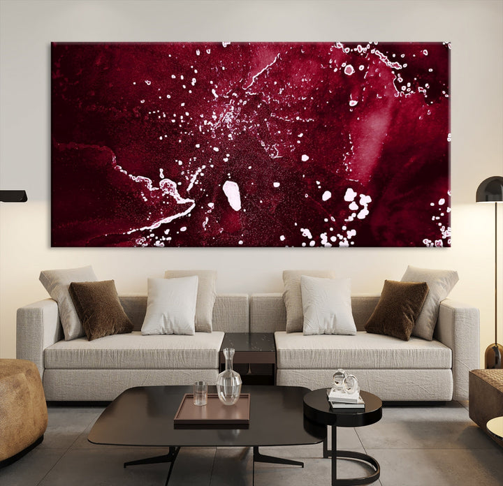 Claret Red Abstract Painting Canvas Wall Art Paint Drip Giclee Print