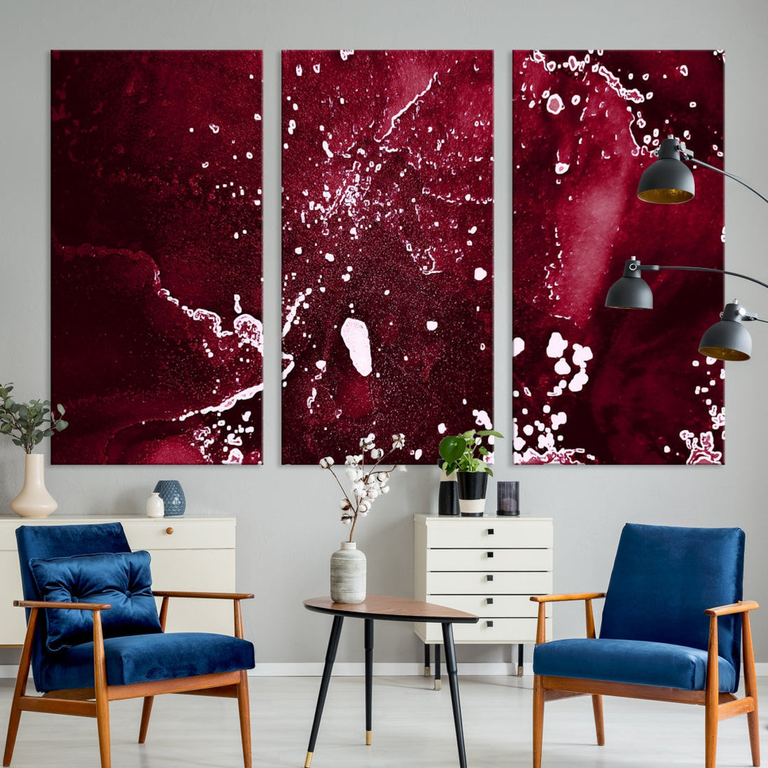 Claret Red Abstract Painting Canvas Wall Art Paint Drip Giclee Print