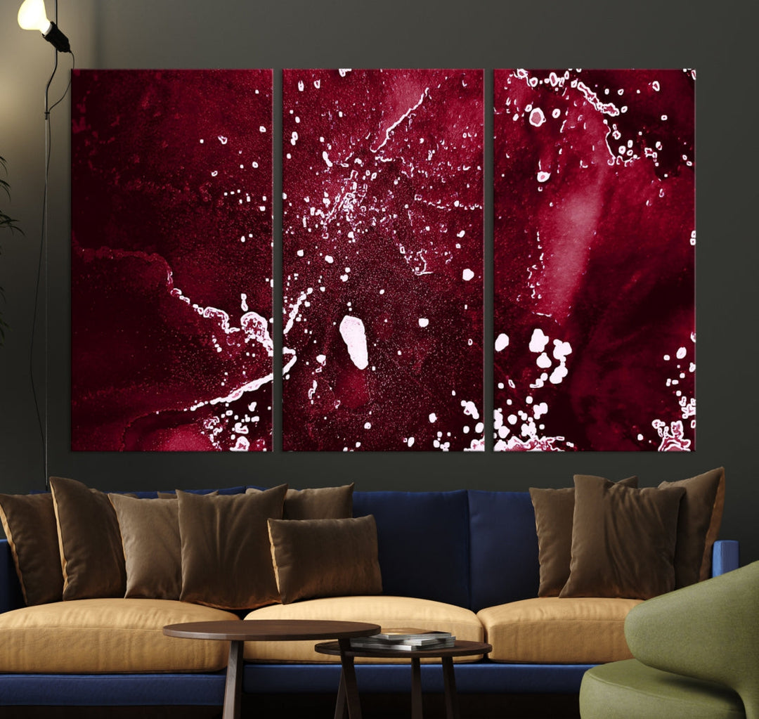 Claret Red Abstract Painting Canvas Wall Art Paint Drip Giclee Print