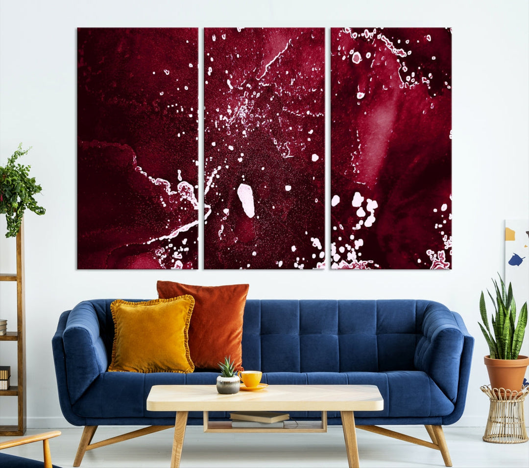 Claret Red Abstract Painting Canvas Wall Art Paint Drip Giclee Print