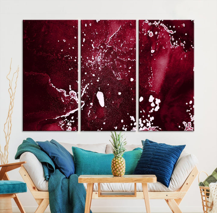 Claret Red Abstract Painting Canvas Wall Art Paint Drip Giclee Print