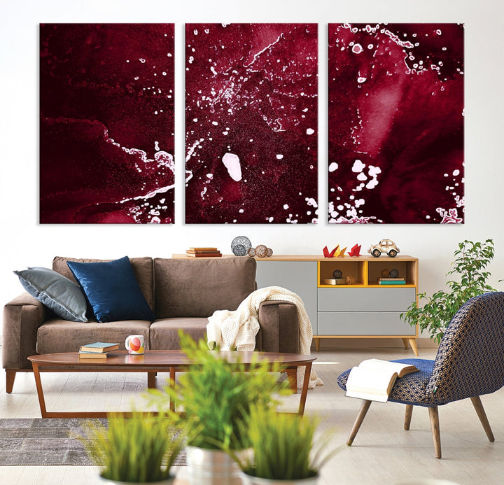 Claret Red Abstract Painting Canvas Wall Art Paint Drip Giclee Print