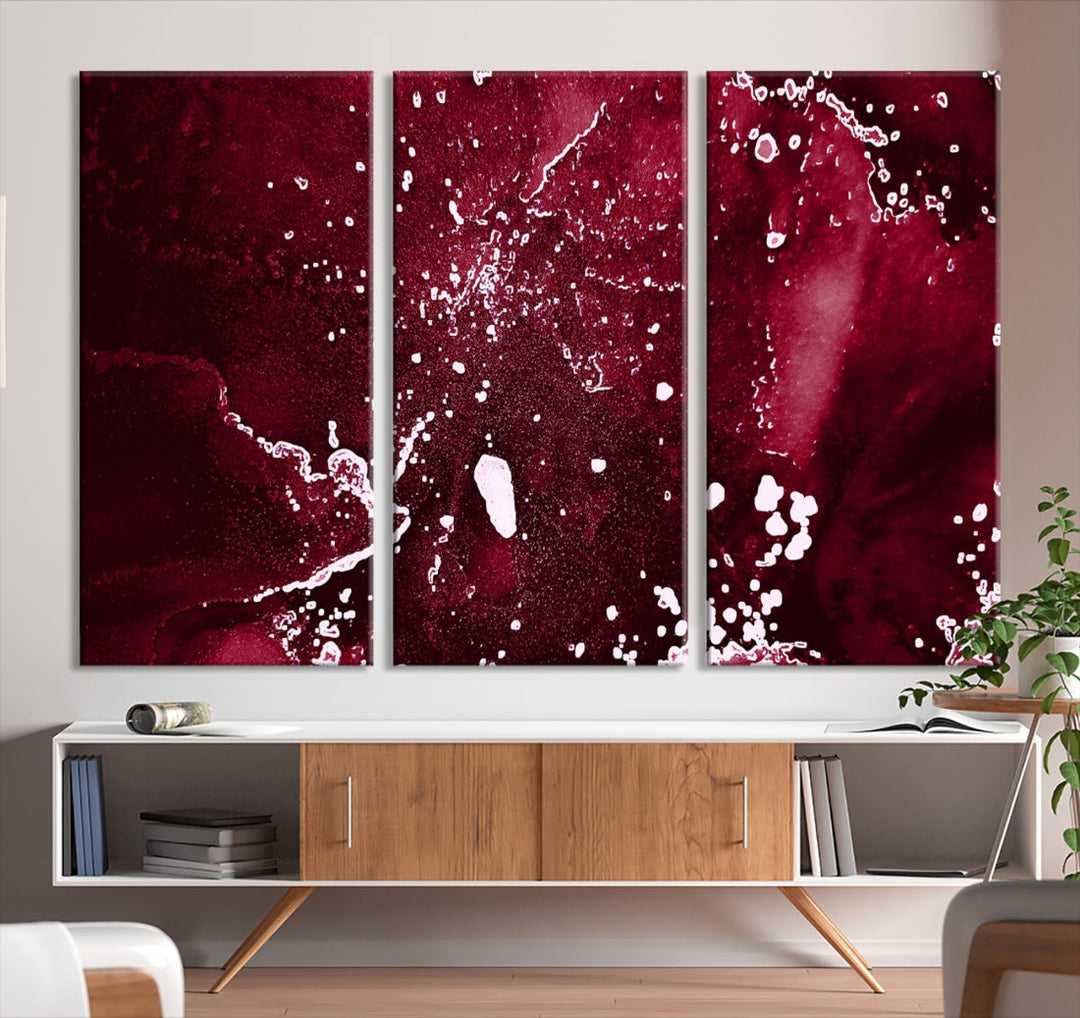 Claret Red Abstract Painting Canvas Wall Art Paint Drip Giclee Print