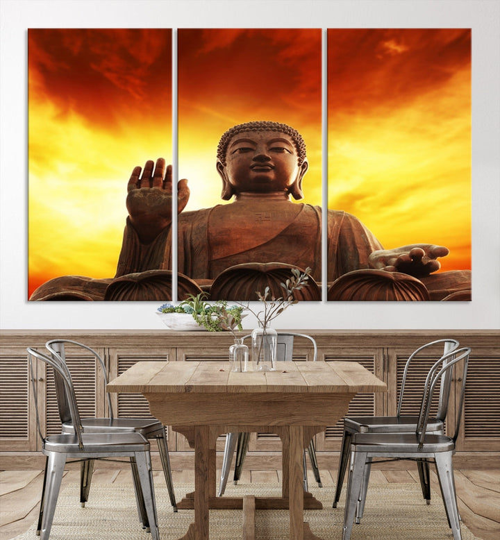 Close up Buddha Statue at Sunset Large Wall Art Giclee Canvas Print