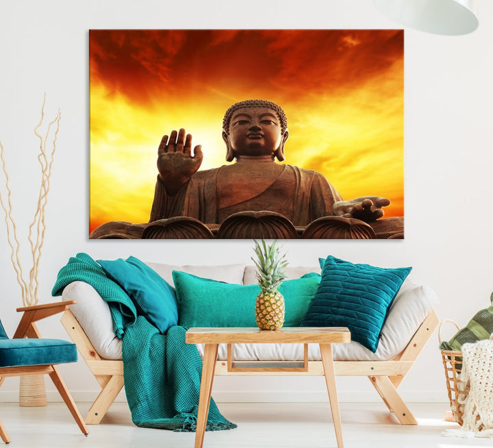 Close up Buddha Statue at Sunset Large Wall Art Giclee Canvas Print