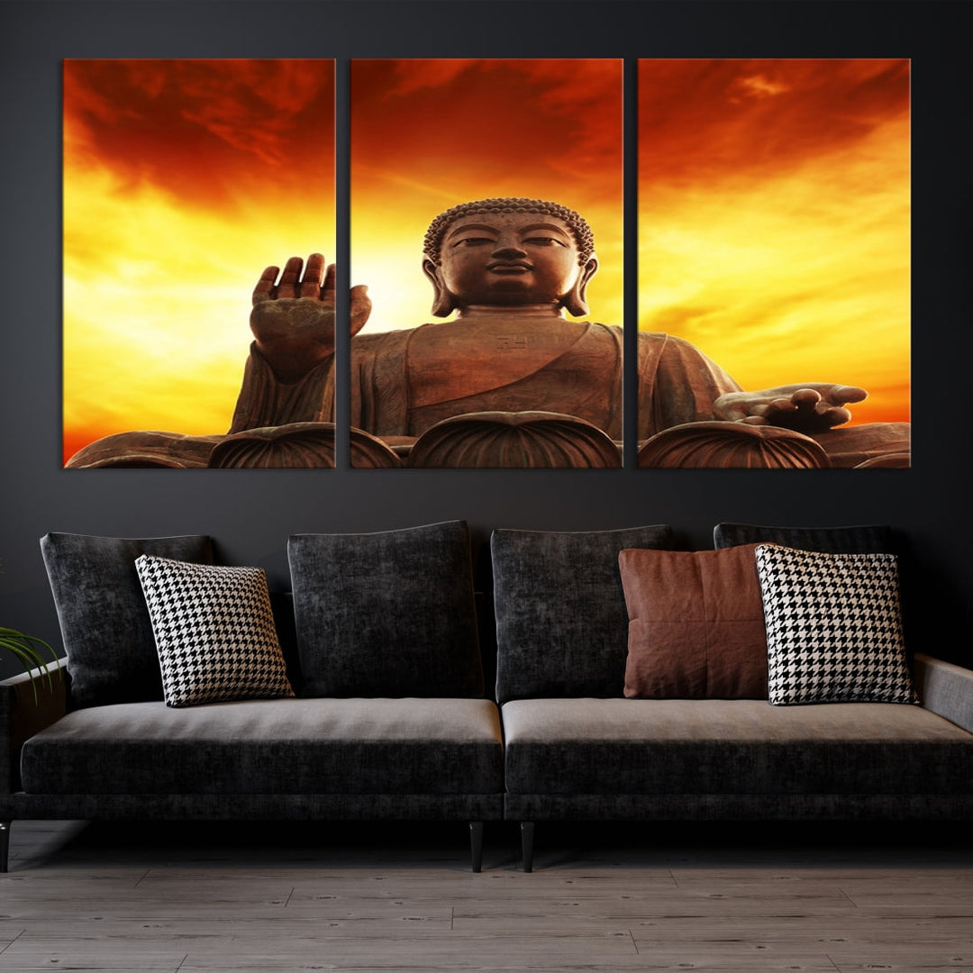 Close up Buddha Statue at Sunset Large Wall Art Giclee Canvas Print