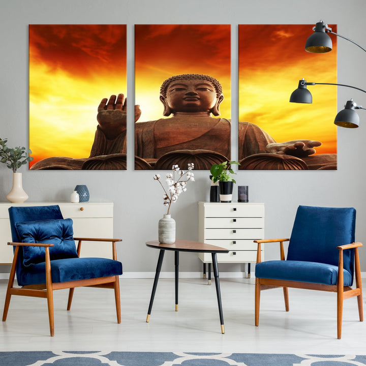 Close up Buddha Statue at Sunset Large Wall Art Giclee Canvas Print