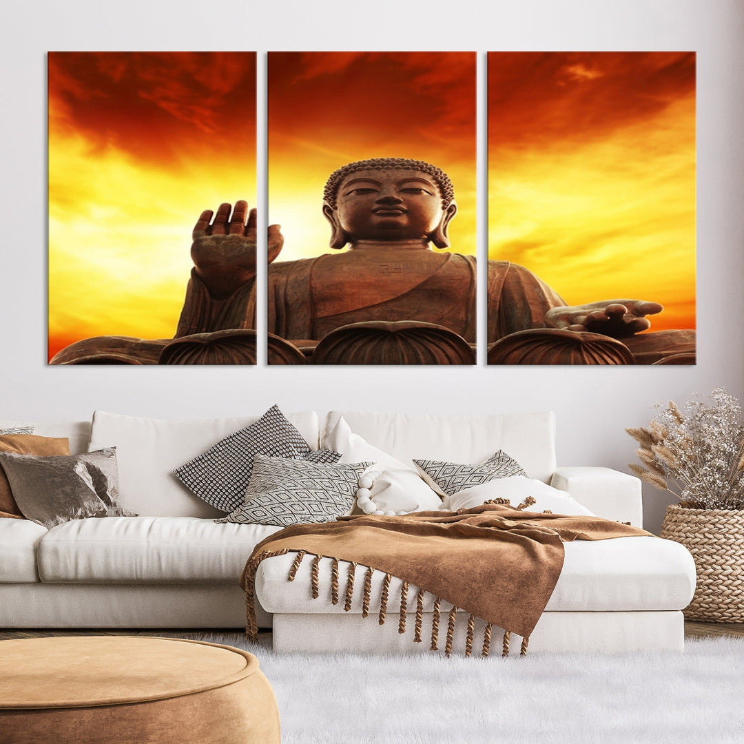 Close up Buddha Statue at Sunset Large Wall Art Giclee Canvas Print