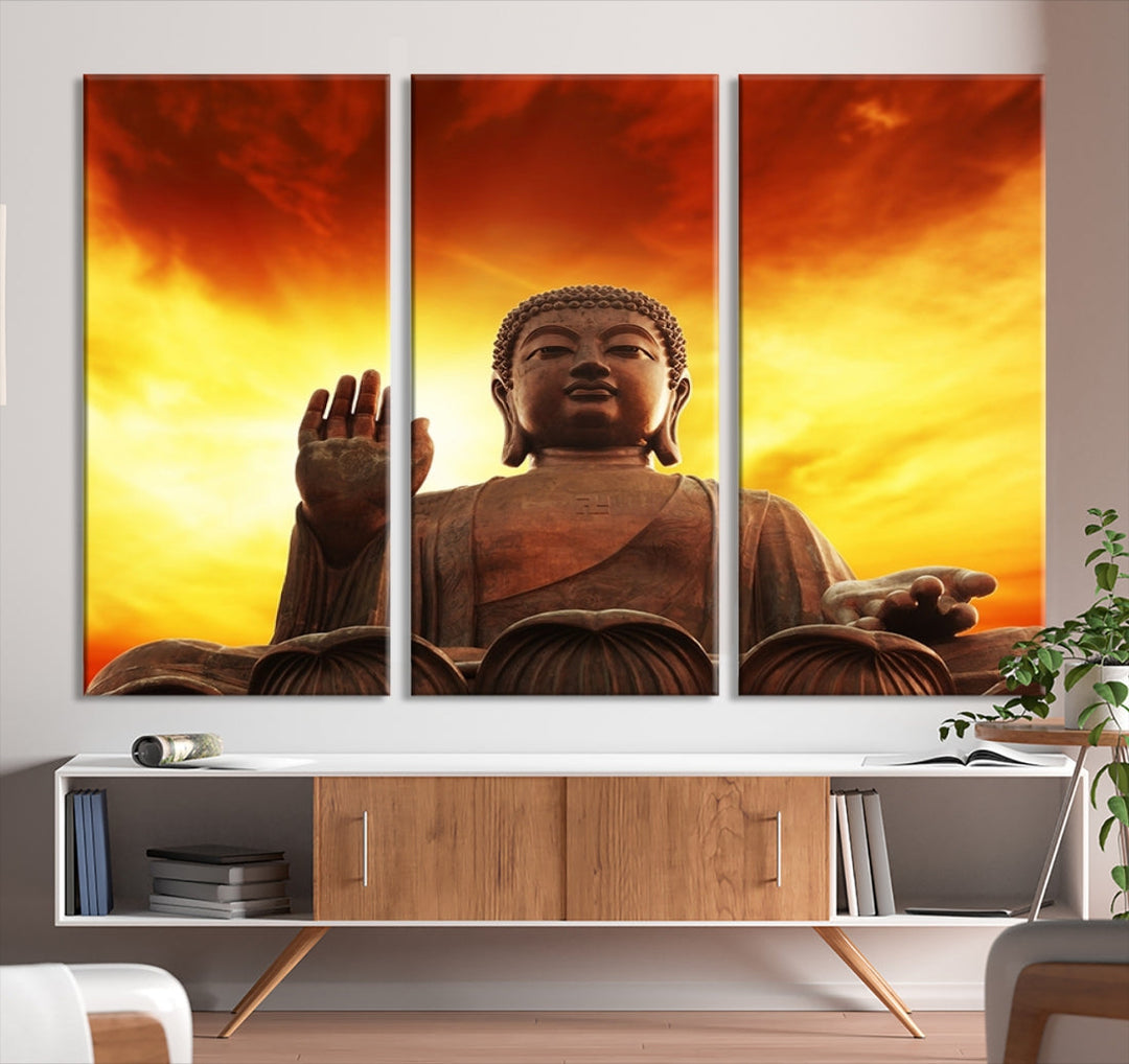 Close up Buddha Statue at Sunset Large Wall Art Giclee Canvas Print