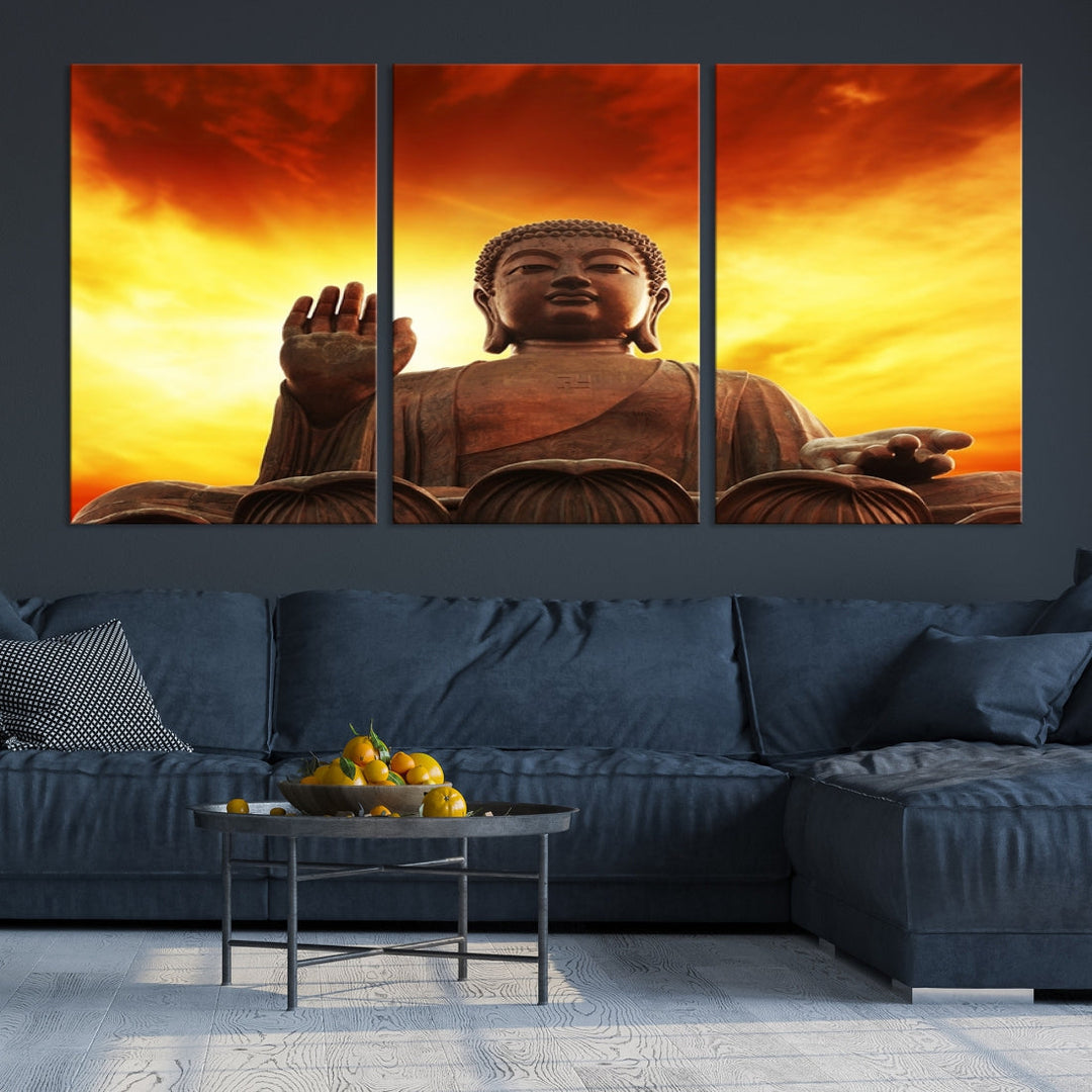 Close up Buddha Statue at Sunset Large Wall Art Giclee Canvas Print