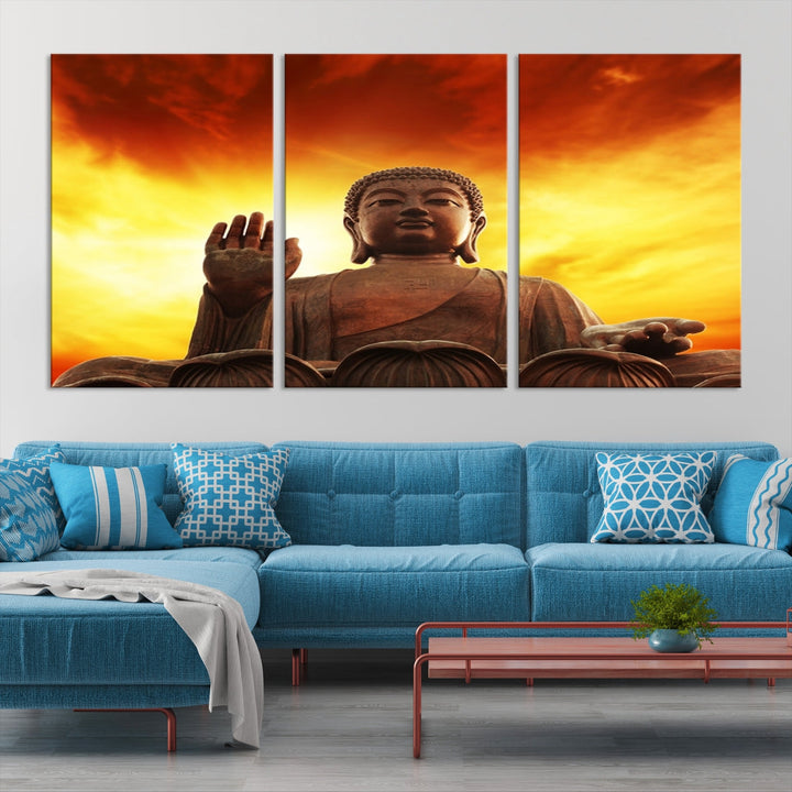 Close up Buddha Statue at Sunset Large Wall Art Giclee Canvas Print