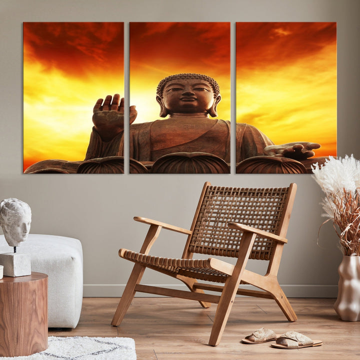 Close up Buddha Statue at Sunset Large Wall Art Giclee Canvas Print