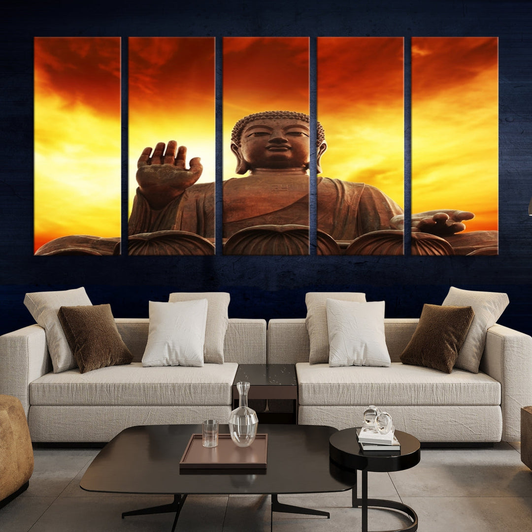 Close up Buddha Statue at Sunset Large Wall Art Giclee Canvas Print