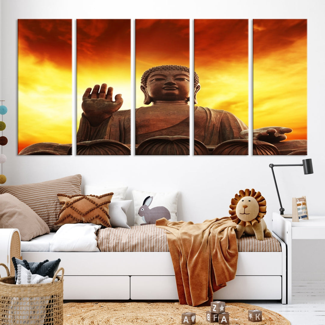 Close up Buddha Statue at Sunset Large Wall Art Giclee Canvas Print