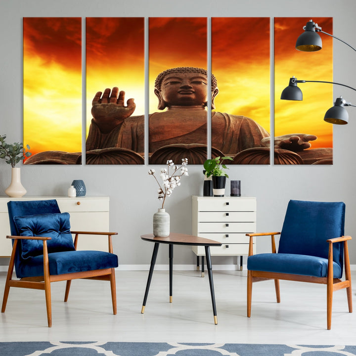 Close up Buddha Statue at Sunset Large Wall Art Giclee Canvas Print