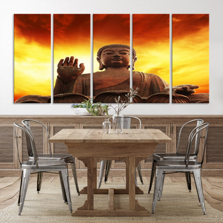 Close up Buddha Statue at Sunset Large Wall Art Giclee Canvas Print