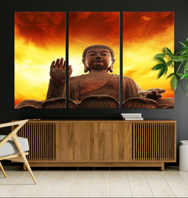 Close up Buddha Statue at Sunset Large Wall Art Giclee Canvas Print