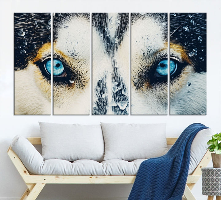 Close-up Picture of Siberian Wolf Art Print, Blue Eye Wolf Alaska Canvas Print Large Wall Art