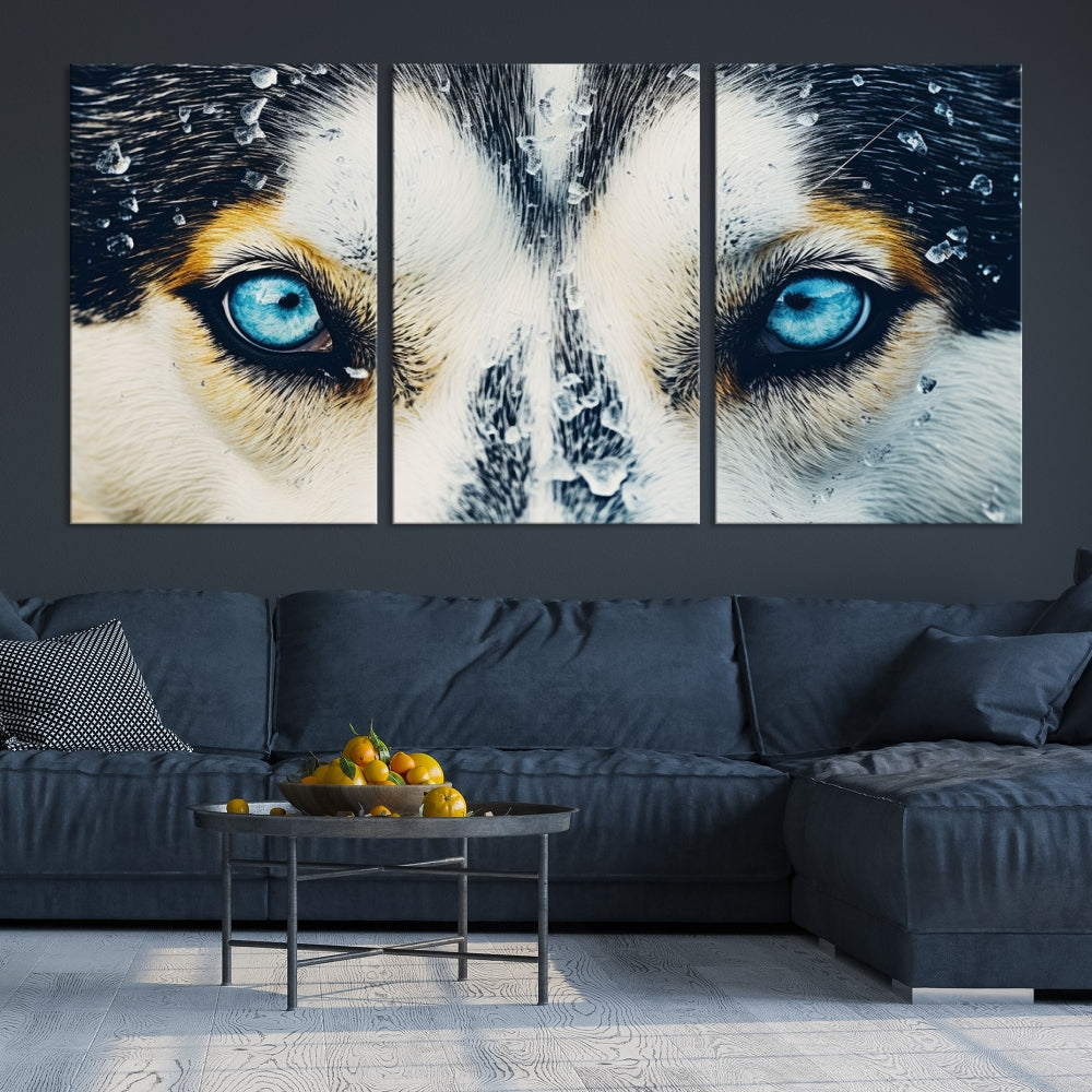 Close-up Picture of Siberian Wolf Art Print, Blue Eye Wolf Alaska Canvas Print Large Wall Art