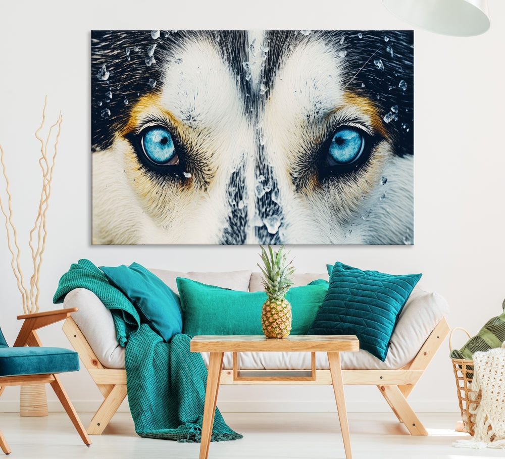 Close-up Picture of Siberian Wolf Art Print, Blue Eye Wolf Alaska Canvas Print Large Wall Art