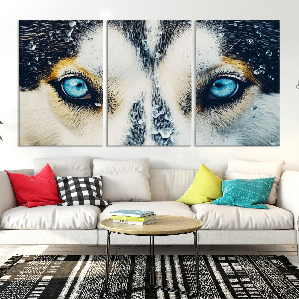 Close-up Picture of Siberian Wolf Art Print, Blue Eye Wolf Alaska Canvas Print Large Wall Art