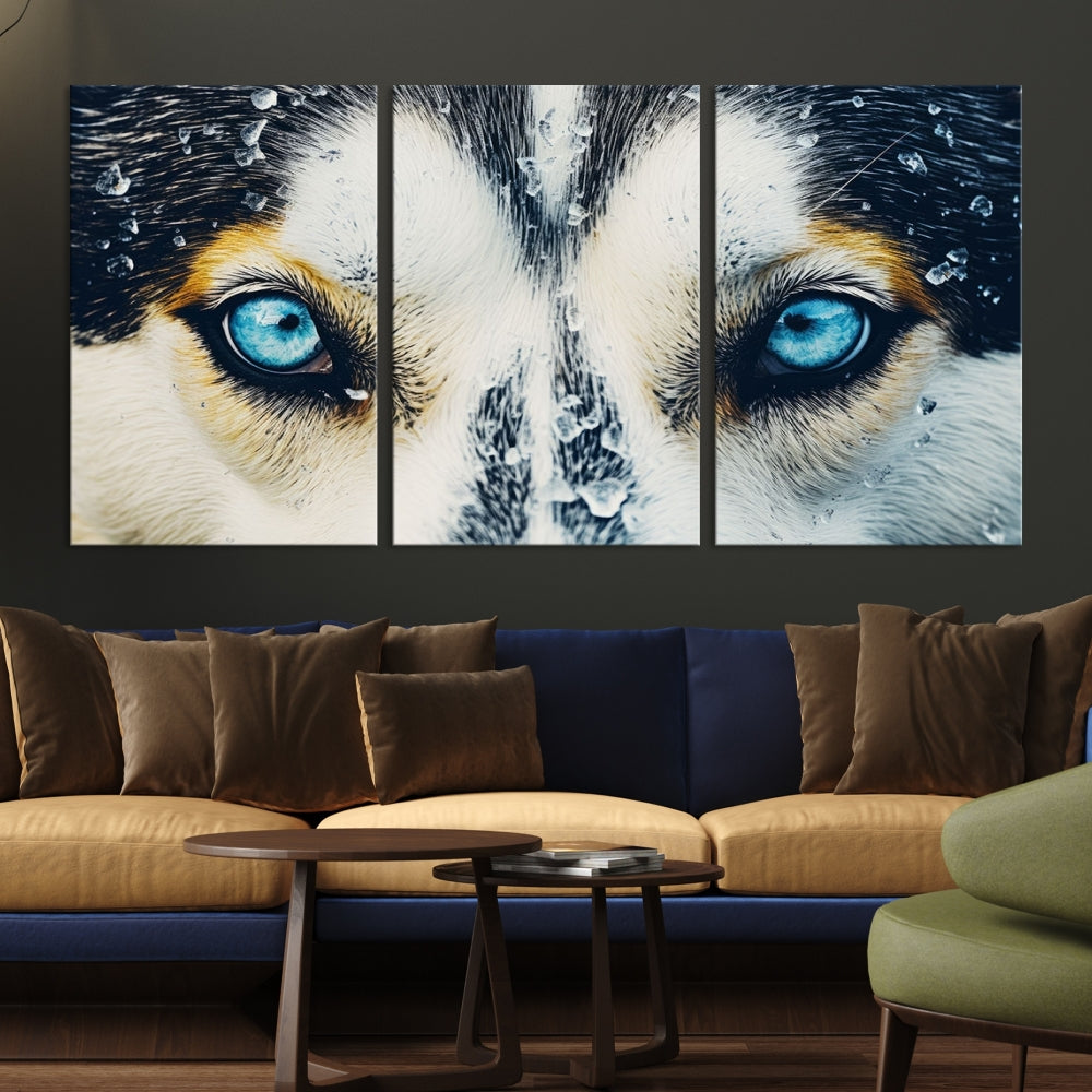 Close-up Picture of Siberian Wolf Art Print, Blue Eye Wolf Alaska Canvas Print Large Wall Art