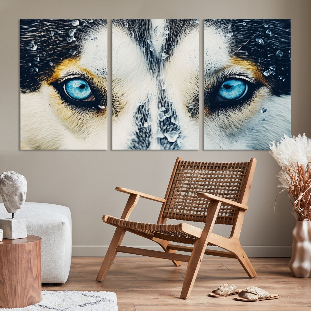 Close-up Picture of Siberian Wolf Art Print, Blue Eye Wolf Alaska Canvas Print Large Wall Art