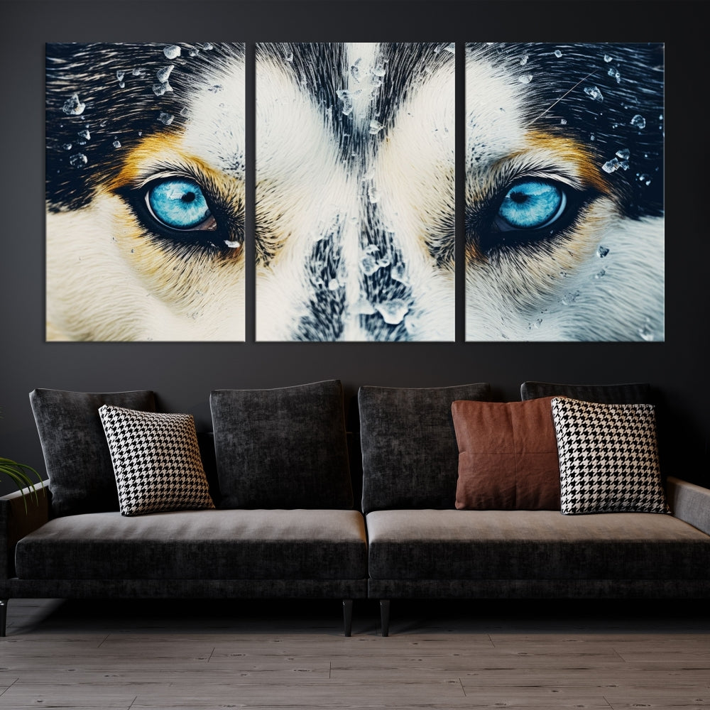 Close-up Picture of Siberian Wolf Art Print, Blue Eye Wolf Alaska Canvas Print Large Wall Art