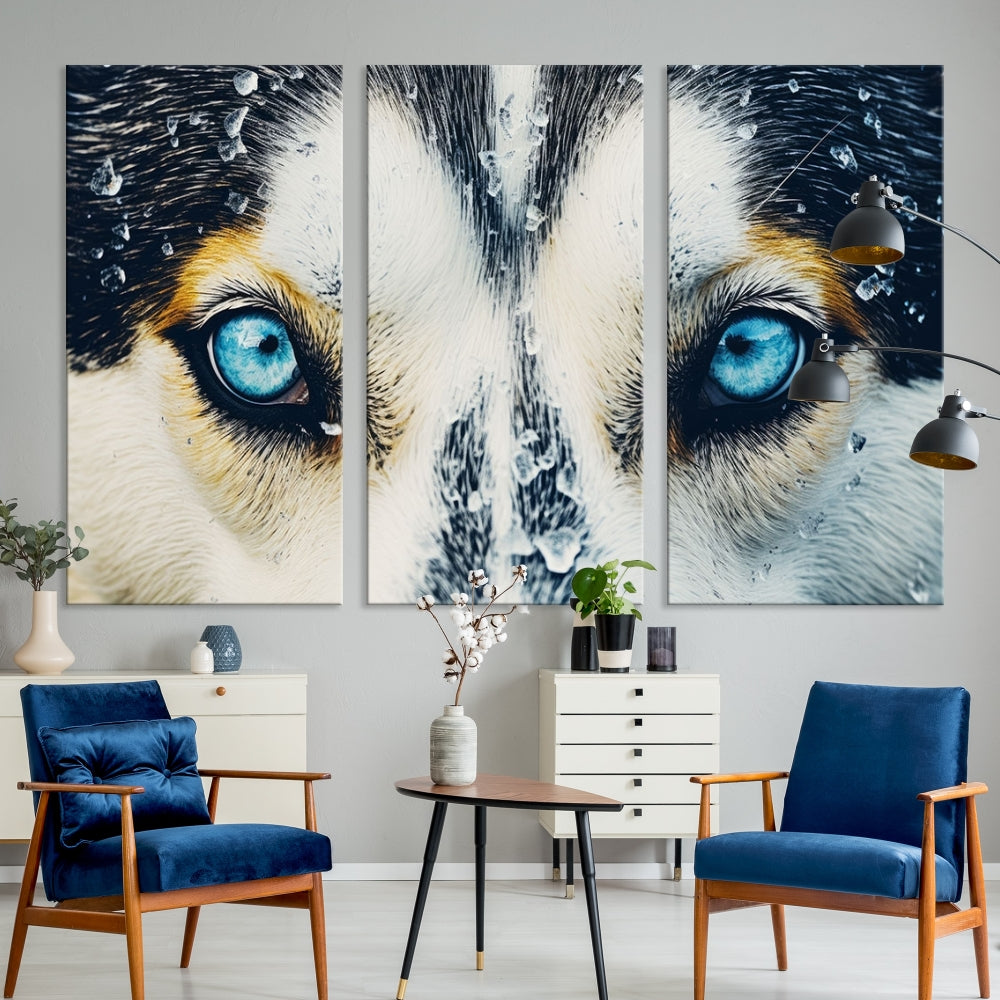 Close-up Picture of Siberian Wolf Art Print, Blue Eye Wolf Alaska Canvas Print Large Wall Art