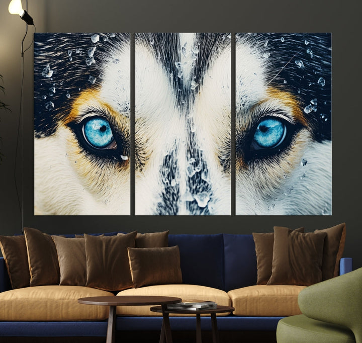 Close-up Picture of Siberian Wolf Art Print, Blue Eye Wolf Alaska Canvas Print Large Wall Art