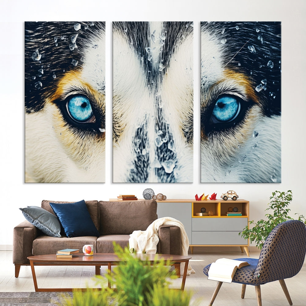 Close-up Picture of Siberian Wolf Art Print, Blue Eye Wolf Alaska Canvas Print Large Wall Art