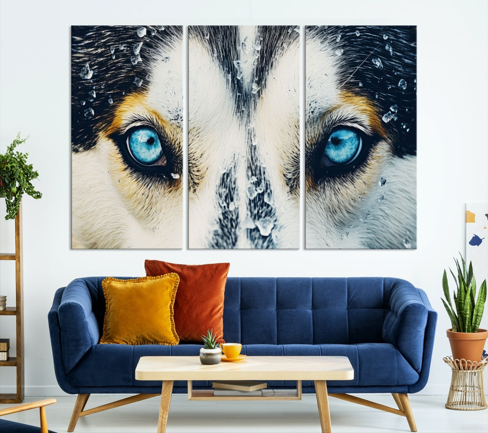 Close-up Picture of Siberian Wolf Art Print, Blue Eye Wolf Alaska Canvas Print Large Wall Art