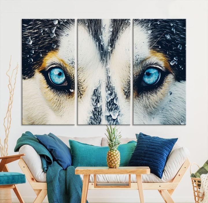 Close-up Picture of Siberian Wolf Art Print, Blue Eye Wolf Alaska Canvas Print Large Wall Art