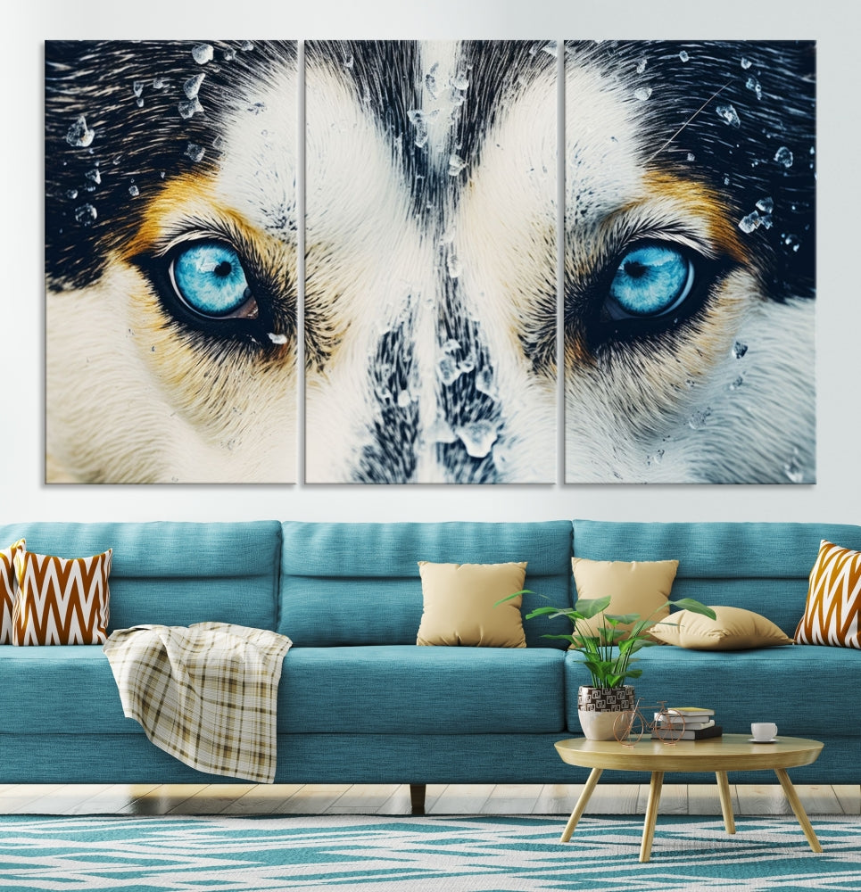 Close-up Picture of Siberian Wolf Art Print, Blue Eye Wolf Alaska Canvas Print Large Wall Art