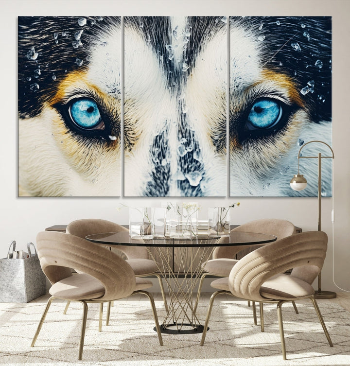 Close-up Picture of Siberian Wolf Art Print, Blue Eye Wolf Alaska Canvas Print Large Wall Art