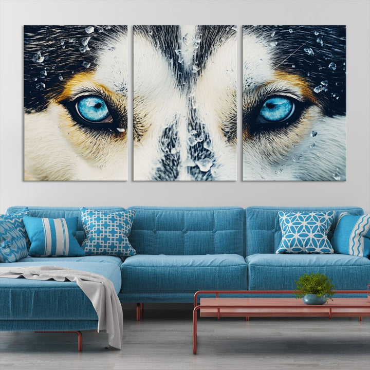 Close-up Picture of Siberian Wolf Art Print, Blue Eye Wolf Alaska Canvas Print Large Wall Art