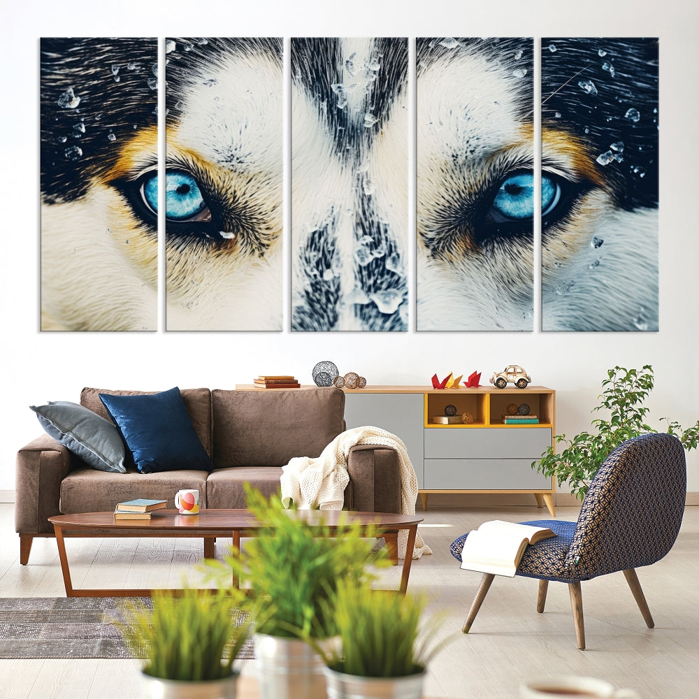 Close-up Picture of Siberian Wolf Art Print, Blue Eye Wolf Alaska Canvas Print Large Wall Art