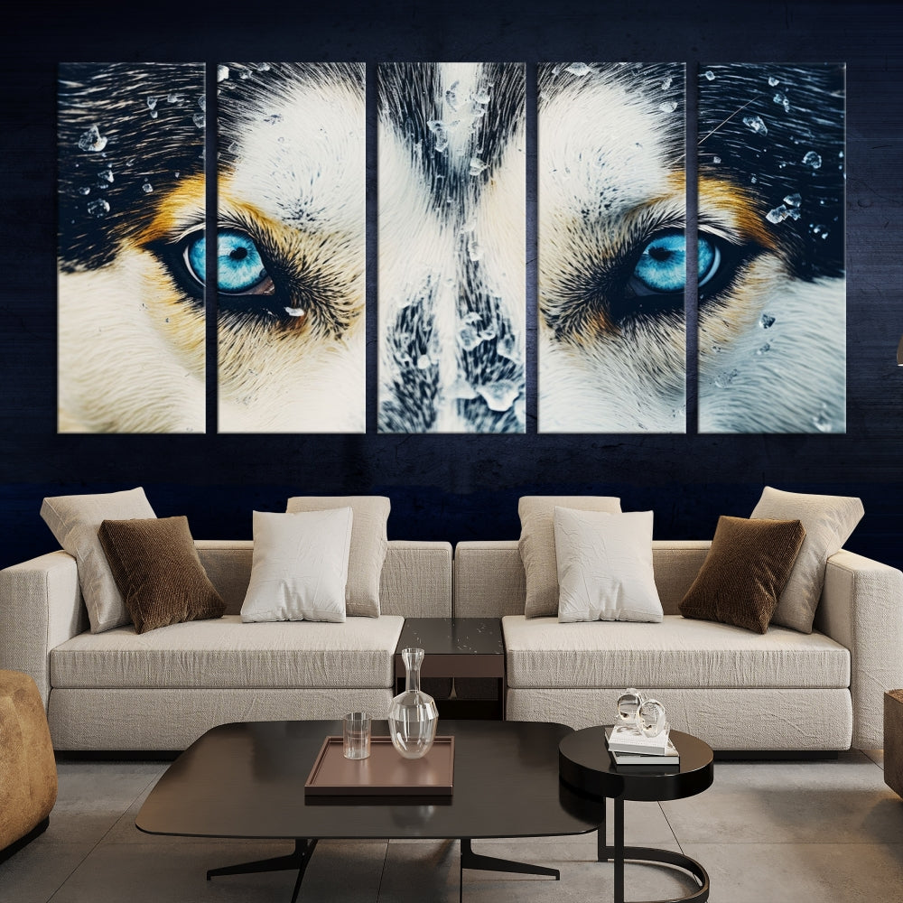 Close-up Picture of Siberian Wolf Art Print, Blue Eye Wolf Alaska Canvas Print Large Wall Art