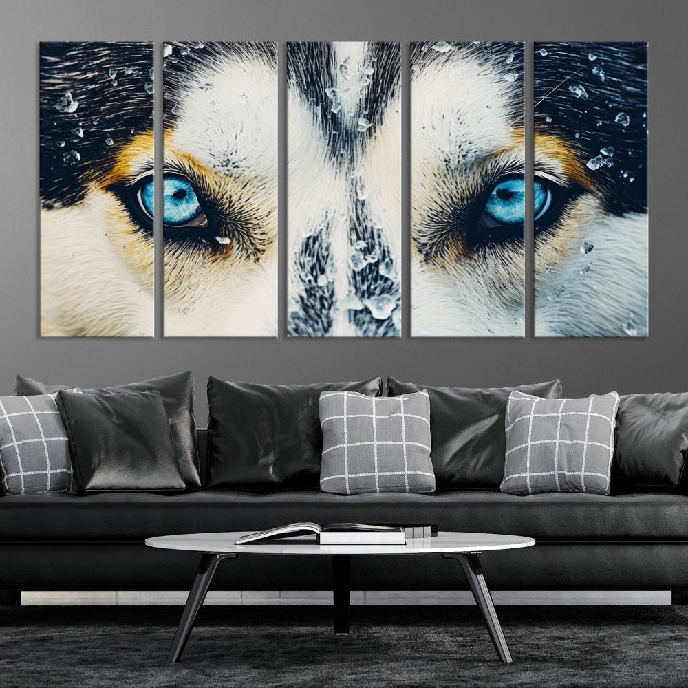 Close-up Picture of Siberian Wolf Art Print, Blue Eye Wolf Alaska Canvas Print Large Wall Art