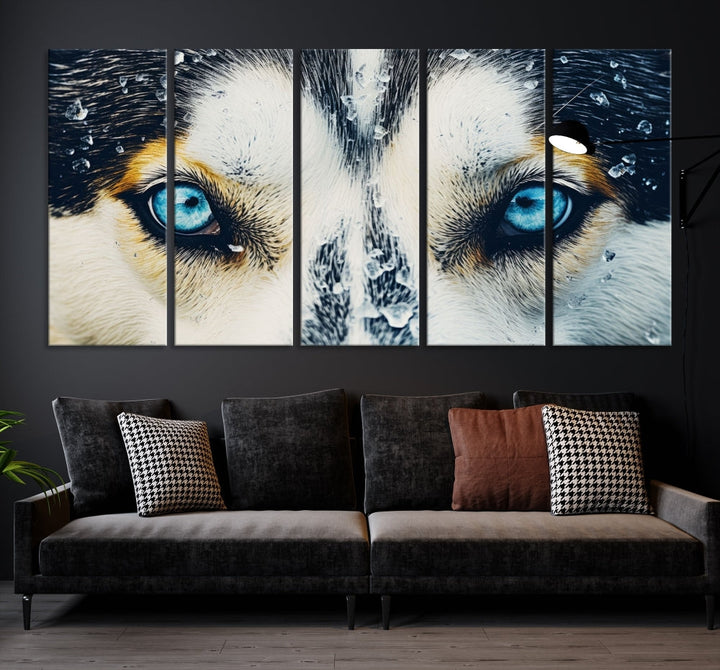 Close-up Picture of Siberian Wolf Art Print, Blue Eye Wolf Alaska Canvas Print Large Wall Art