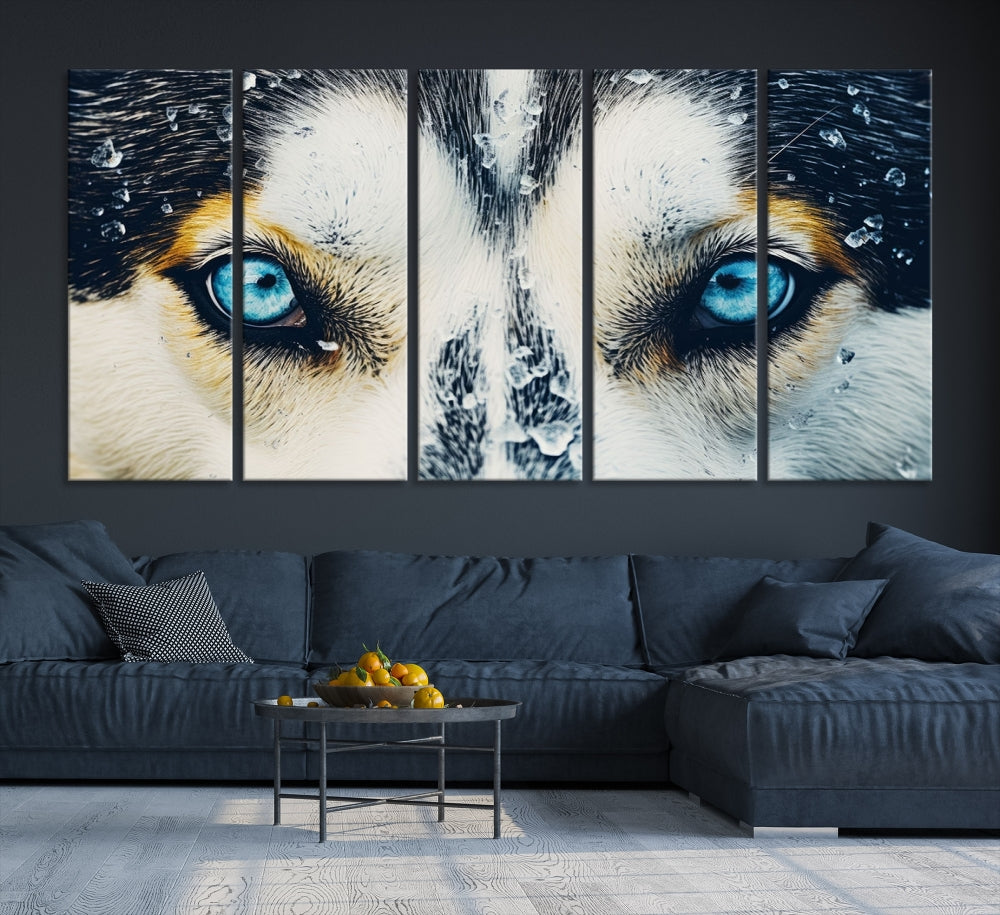 Close-up Picture of Siberian Wolf Art Print, Blue Eye Wolf Alaska Canvas Print Large Wall Art