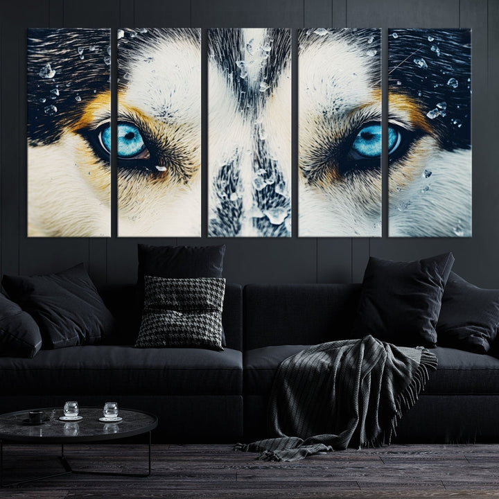 Close-up Picture of Siberian Wolf Art Print, Blue Eye Wolf Alaska Canvas Print Large Wall Art