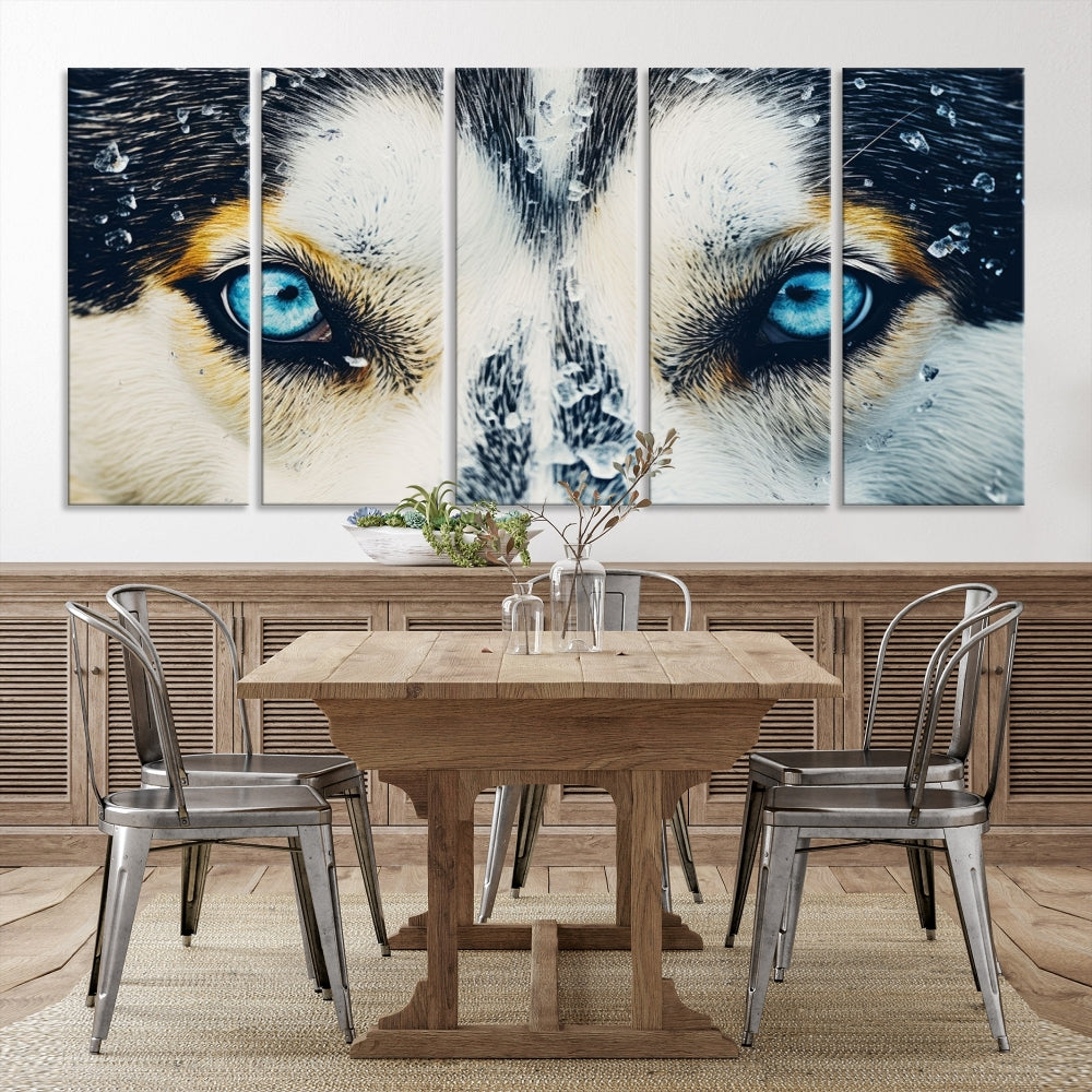 Close-up Picture of Siberian Wolf Art Print, Blue Eye Wolf Alaska Canvas Print Large Wall Art