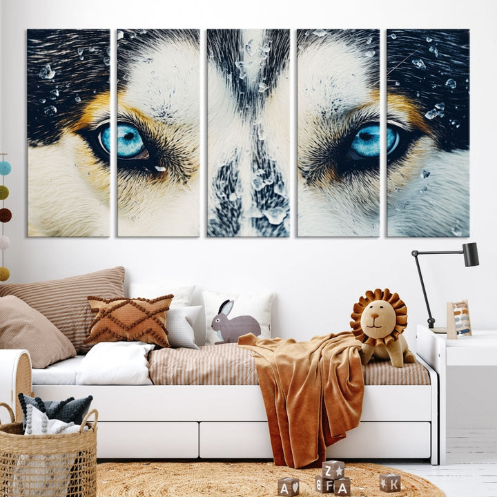 Close-up Picture of Siberian Wolf Art Print, Blue Eye Wolf Alaska Canvas Print Large Wall Art