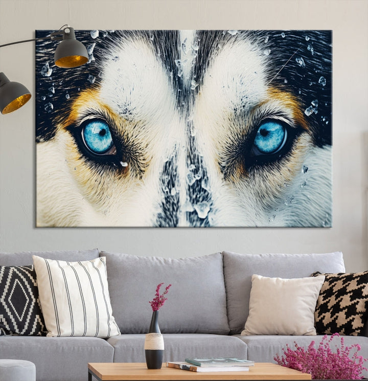 Close-up Picture of Siberian Wolf Art Print, Blue Eye Wolf Alaska Canvas Print Large Wall Art