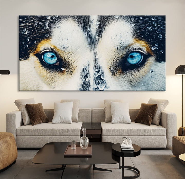 Close-up Picture of Siberian Wolf Art Print, Blue Eye Wolf Alaska Canvas Print Large Wall Art