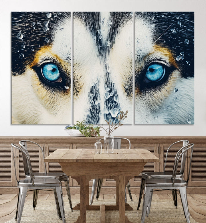 Close-up Picture of Siberian Wolf Art Print, Blue Eye Wolf Alaska Canvas Print Large Wall Art