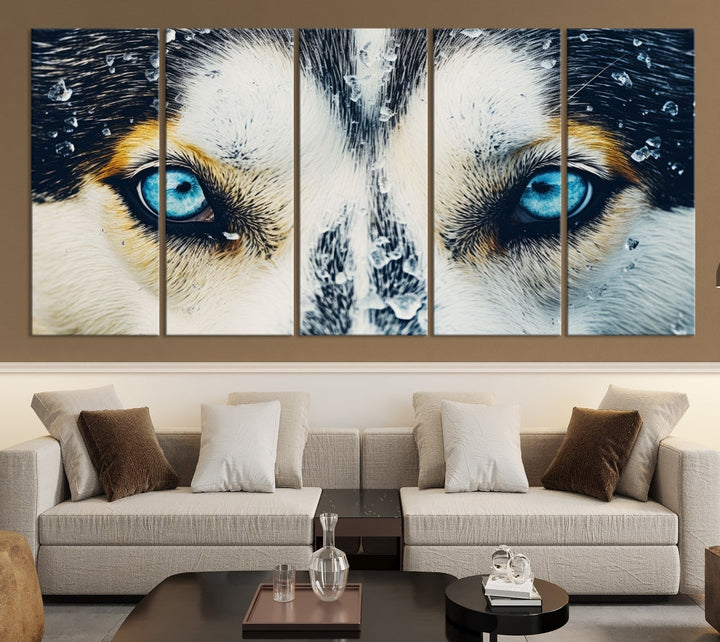 Close-up Picture of Siberian Wolf Art Print, Blue Eye Wolf Alaska Canvas Print Large Wall Art