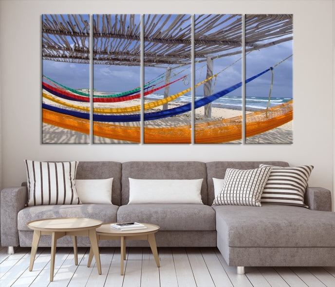 Colorful Hammocks on Beach Framed Giclee Extra Large Wall Art Canvas Print